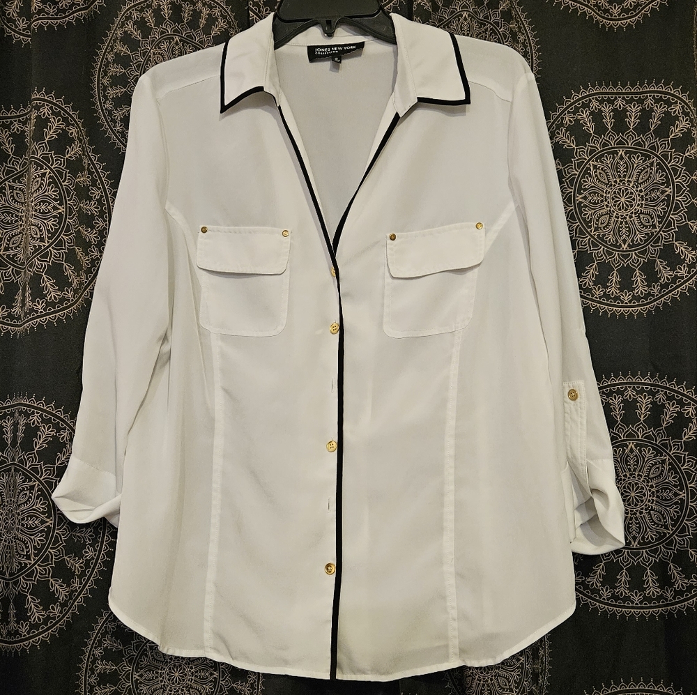 White and Black Trimmed Long Sleeve